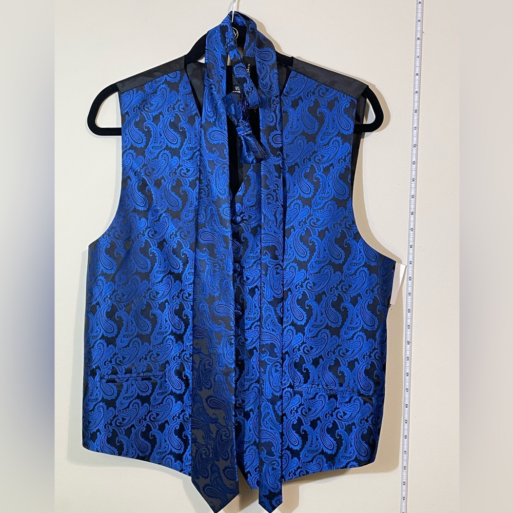 Tuxedo Vest S.H. Churchill & Co Men's Medium Paisley 3Pc Blue‎ Black bow tie